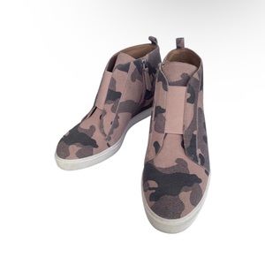 Pink Camo Linea Paolo Wedge Booties - Size 6 - Gently Worn Fashion Statement